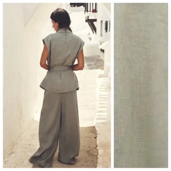 NWT ZARA Green Linen Tie Belt Vest Waistcoat M - Picture 3 of 14